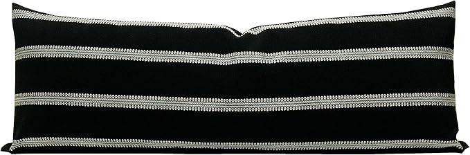 Slow Cow Linen Off White and Black Rectangular Throw Pillow Covers Striped by SLOW+COW