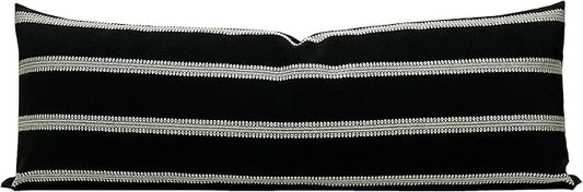 Slow Cow Linen Off White and Black Rectangular Throw Pillow Covers Striped by SLOW+COW
