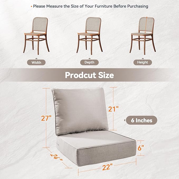 6" Thick Outdoor Cushions 22x24x6, 4-Set Deep Seat Patio Cushions - Image 7