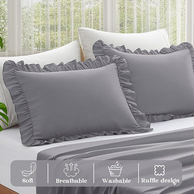 KKJIAF Ruffle Pillow Cases Standard Size Set of 2, Ruffled Pillow Covers - Image 4