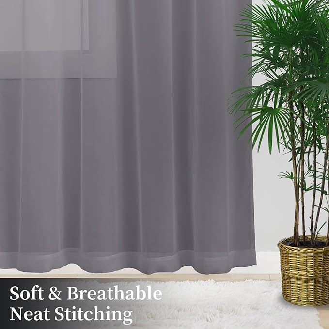 Sheer Curtains 45 Inches Long 2 Panels, Rod Pocket Short Curtain - Image 8