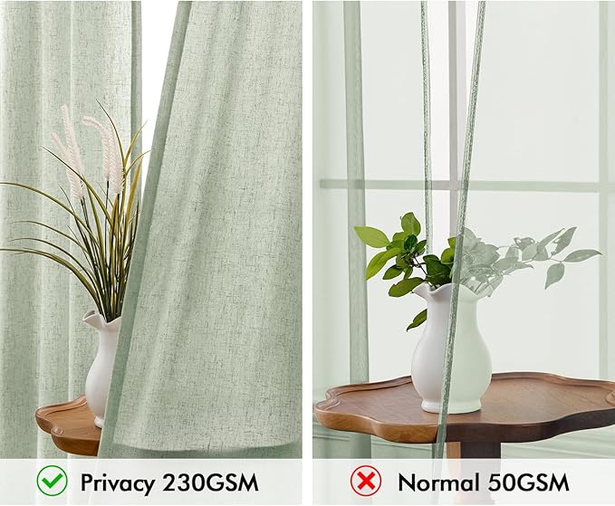 MIULEE Non-See-Through Privacy Linen Curtains 2 Panels, Sage Green Light - Image 3