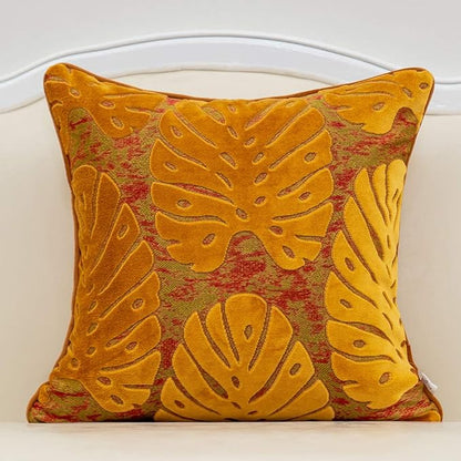 Alerfa 18 x 18 Inch Square Leaf Pillow Embroidery Cut Velvet Cushion Case by Alerfa