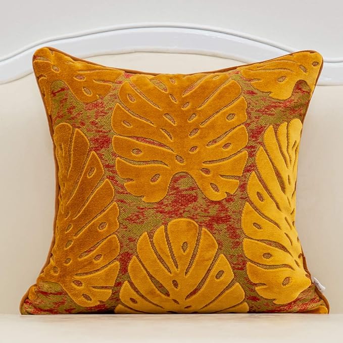 Alerfa 20 x 20 Inch Square Leaf Pillow Embroidery Cut Velvet Cushion Case by Alerfa