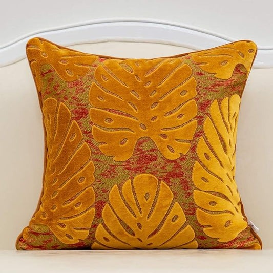 Alerfa 20 x 20 Inch Square Leaf Pillow Embroidery Cut Velvet Cushion Case by Alerfa