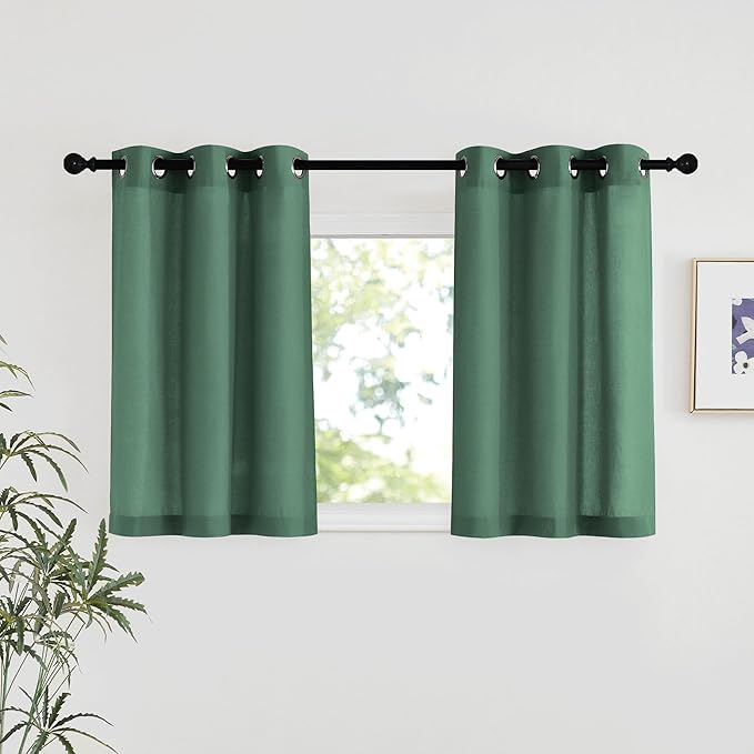 NICETOWN Olive Green Linen Kitchen Window Curtains Over Sink, Grommet Thick by NICETOWN