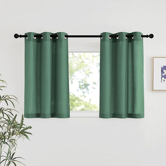 NICETOWN Olive Green Linen Kitchen Window Curtains Over Sink, Grommet Thick by NICETOWN