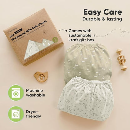 2-Pack Waterproof Pack and Play Sheets, Mini Crib Sheets Fitted - Image 8