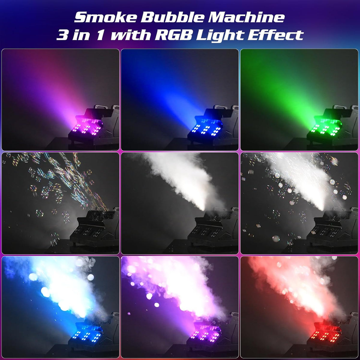 2000W Fog Machine, 3 in 1 Fog Bubble Machine with 2 Bubble Fans, 18 RGB LED Lights Smoke Bubble ALL IN ONE Fog Machine, Bubble Machine for Halloween Party Wedding Birthday