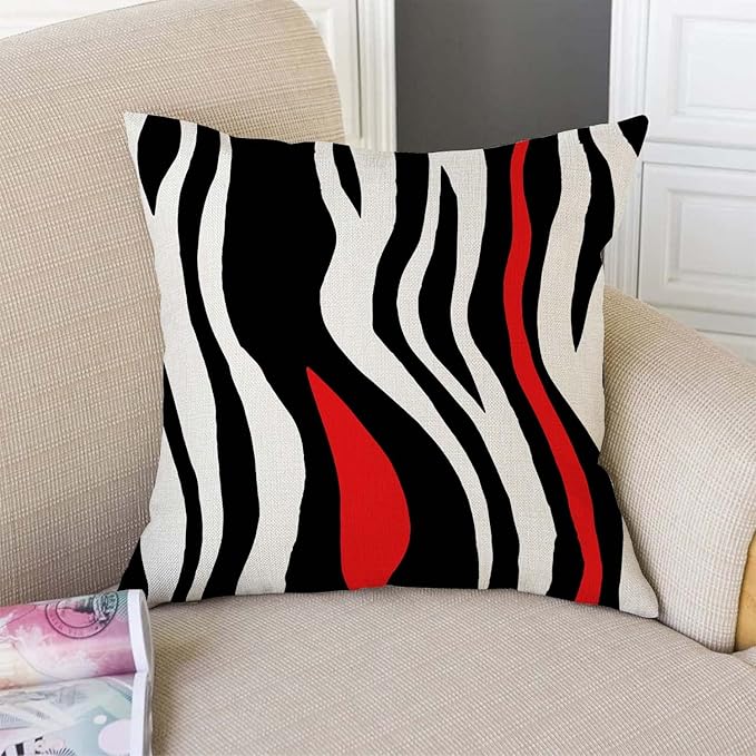 TSSOHU Throw Pillow Cover Geometric Black and White Red Abstract Line - Image 2
