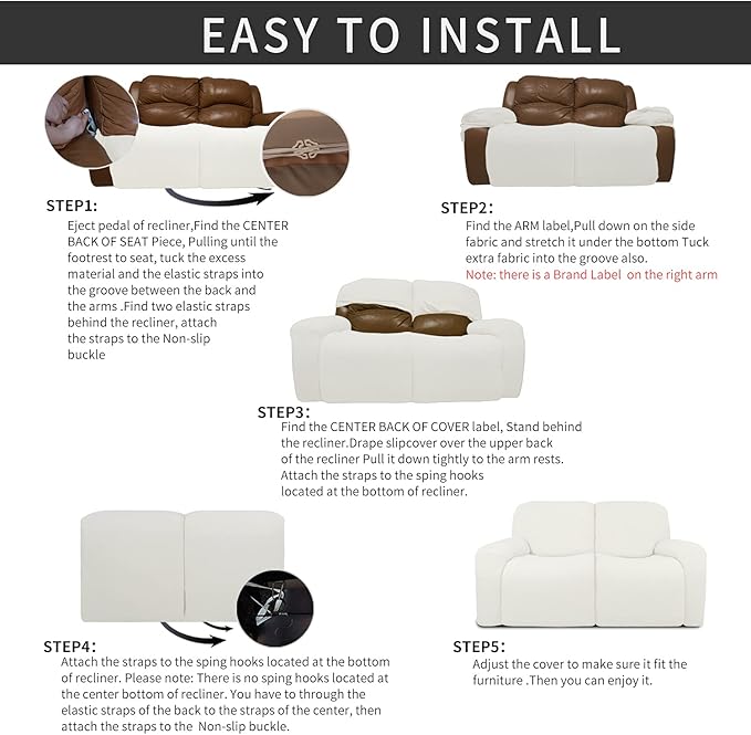 Easy-Going 6 Pieces Recliner Loveseat Stretch Sofa Slipcover Sofa Cover - Image 4