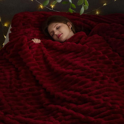 NEWCOSPLAY Super Soft Queen Blanket Red Premium Silky Flannel Fleece 3D Ribbed - Image 2