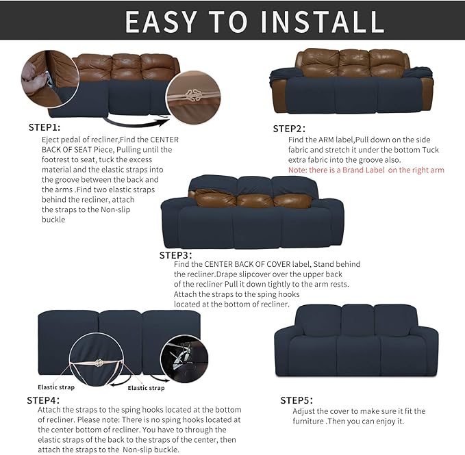 Easy-Going 8 Pieces Recliner Sofa Stretch Sofa Slipcover Sofa Cover Furniture - Image 4