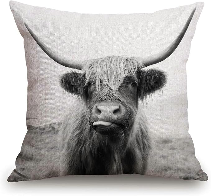 TSSOHU Black and White Throw Pillow Cover Patio Furniture Scottish Highland Cow by TSSOHU