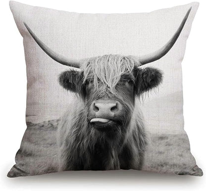 TSSOHU Black and White Throw Pillow Cover Patio Furniture Scottish Highland Cow - Image 2
