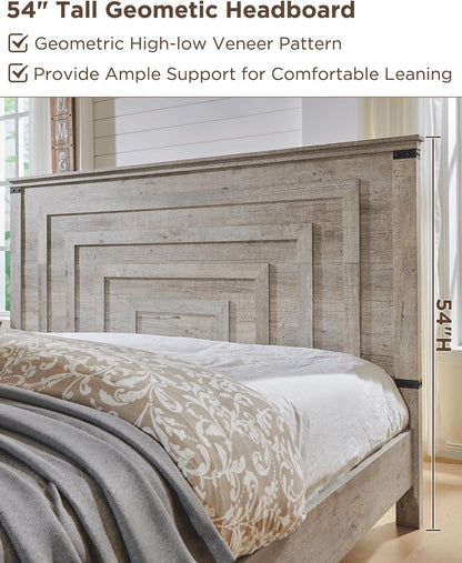 t4tream 54" tall farmhouse queen size bed frame showing dimensions