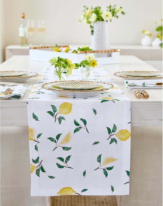 Solino Home Lemon Print Table Runner 60 inch by SolinoHome