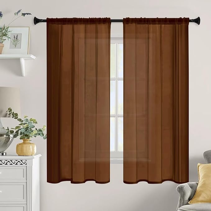 Sheer Curtains 84 Inches Long 2 Panels, Rod Pocket Short Curtain - Image 9