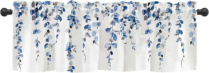 Watercolor Blue Leaves Window Valance by debraleye