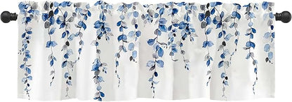Watercolor Blue Leaves Window Valance by debraleye