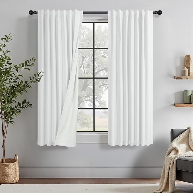 Blackout Curtains 68 Inches Long 2 Panel Thermal UV Heat Blocking White Linen by DANCURTON