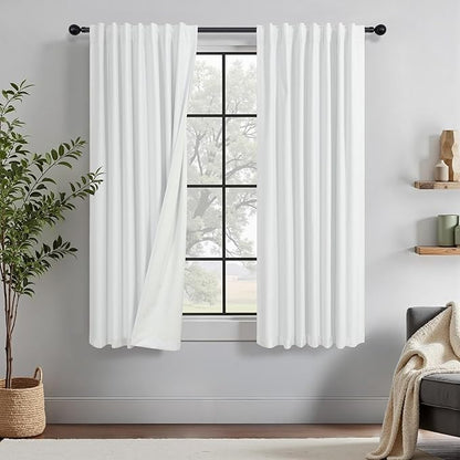 Blackout Curtains 68 Inches Long 2 Panel Thermal UV Heat Blocking White Linen by DANCURTON