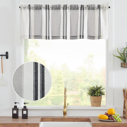 jinchan Striped Valance Farmhouse Window Treatment Linen Textured Drapes - Image 2