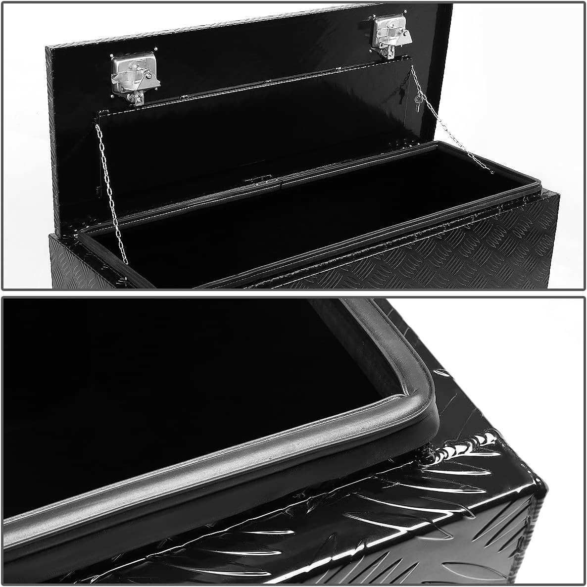 auto dynasty 30'' aluminum pickup truck tool box shown in use