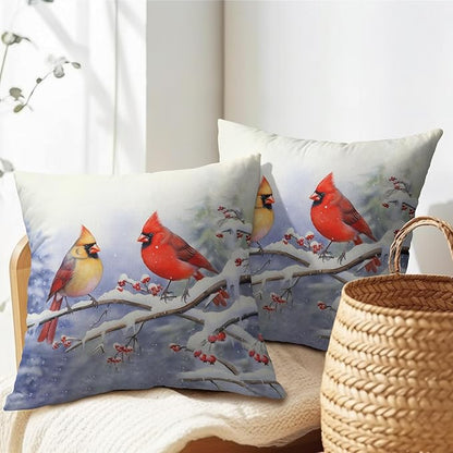 Cardinal Birds Throw Pillow Cover Winter Sweet Bird Pillowcase 24x24 Inch Set - Image 5