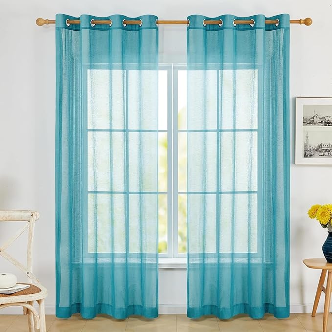 Deconovo Linen-Feel Sheer Curtains, 2 Panels, Grommet Top, Sustainable by Deconovo