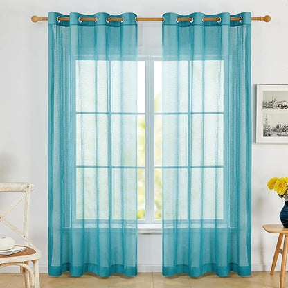 Deconovo Linen-Feel Sheer Curtains, 2 Panels, Grommet Top, Sustainable by Deconovo