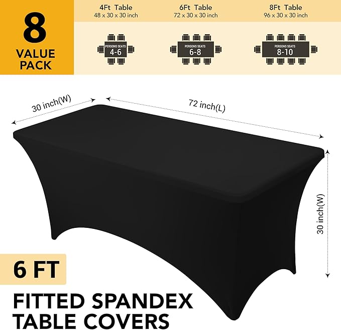 8-Pack Premium Black Spandex Tablecloths - Image 6