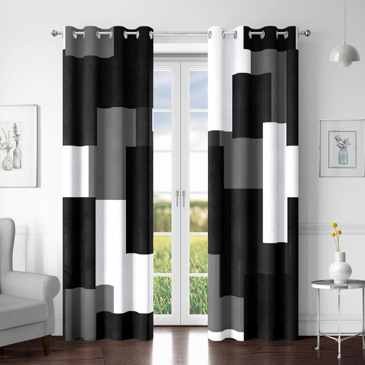 tyrot black white grey blackout curtains for bedroom, main product view