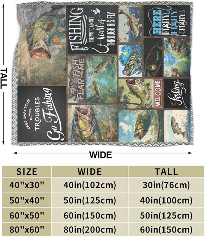 Fishing Blanket Hunting Fish Throw Blanket Flannel Stuff Merch Cozy Decor - Image 3