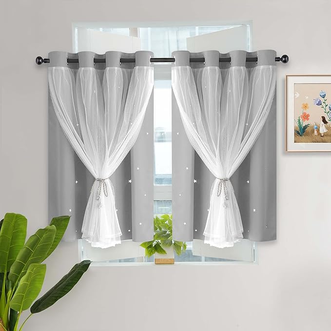 Kinryb Kids Blackout Curtains for Bedroom/Living Room/Classroom, Sheer Overlay by Kinryb