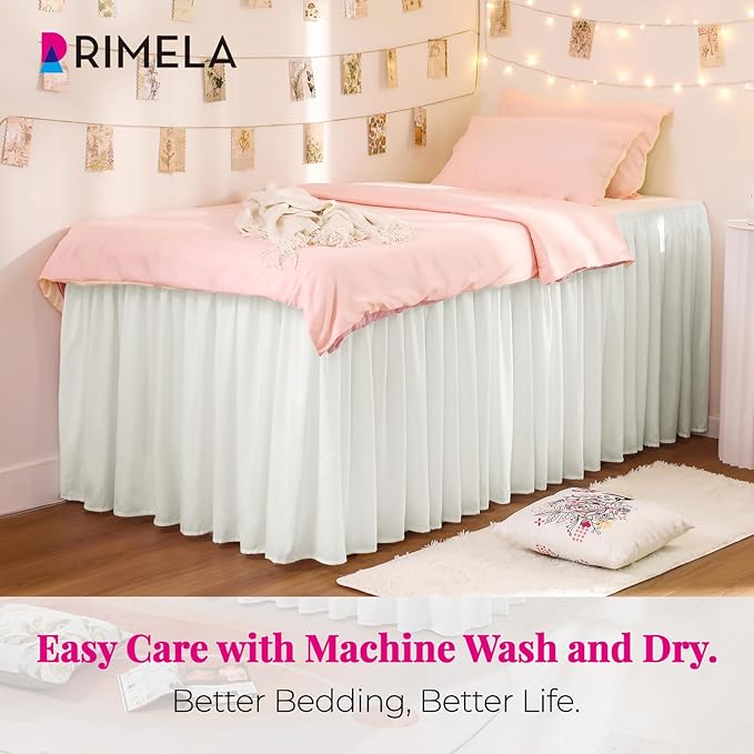 RIMELA Dorm Bed Skirt Twin XL 36 Inch Drop, Warm White Bedskirt Solid Silky - Image 2