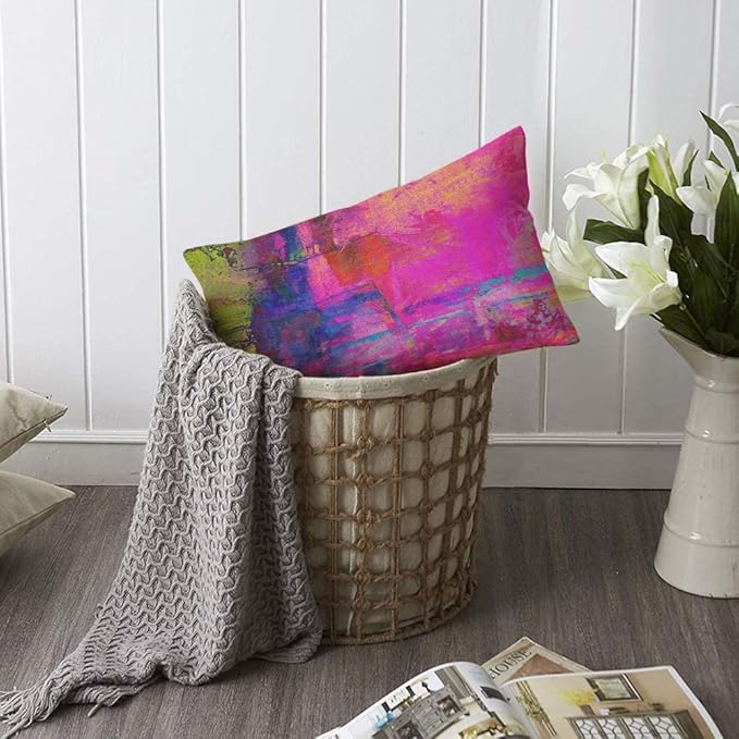 TKS MITLAN Art Abstract Pillow Cover 12x20 inch Bright Fuchsia Magenta Pink Red - Image 6
