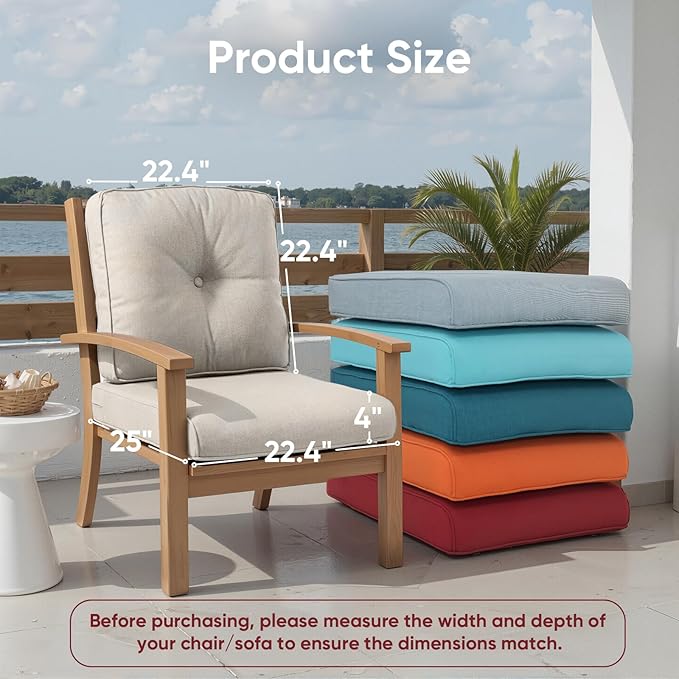 Outdoor Chair Cushion Set of 2, Waterproof Outdoor Seat Cushions 25x22 - Image 2