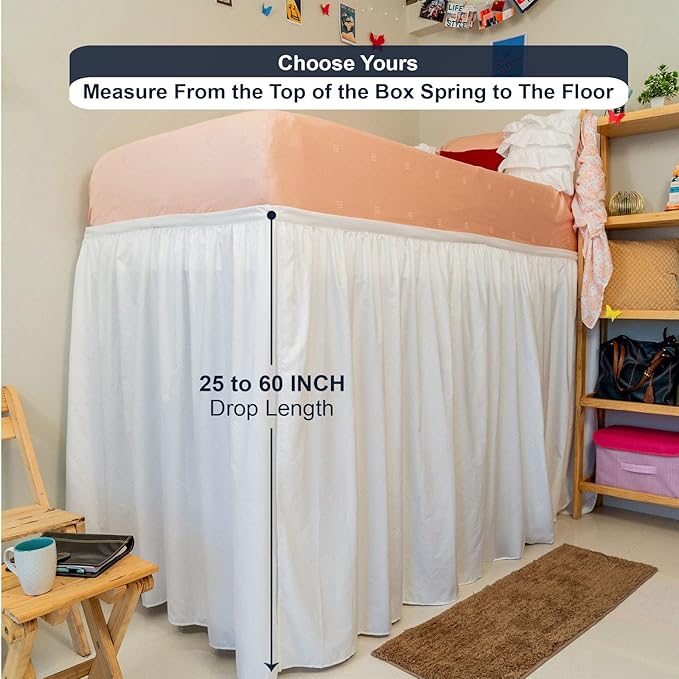 Cottington Lane Extra Long Ruffled College Dorm Bed Skirt 32 Inch Drop - Image 3