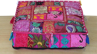 CRAFT KALA Indian Square Patchwork Traditional Pouf Cover Indian Living Room by CRAFTKALA