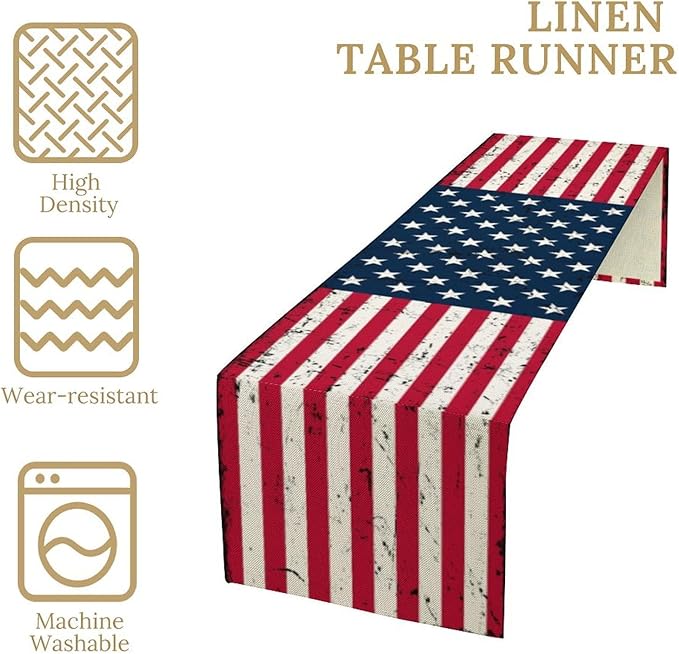 July 4th Table Runner Rustic American USA Flag Seasonal Dinner Runner - Image 4