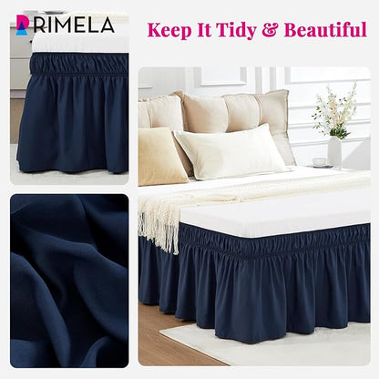 RIMELA Navy Blue Bed Skirt King Size 18 Inch Drop, Elastic Bed Skirting - Image 8