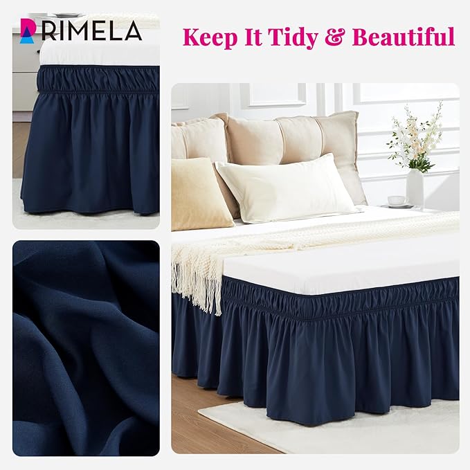 RIMELA Navy Blue Bed Skirt Queen Size 18 Inch Drop, Elastic Bed Skirting - Image 7
