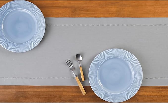 Solino Home Cotton Linen Light Grey Table Runner 132 Inches Long - Image 3