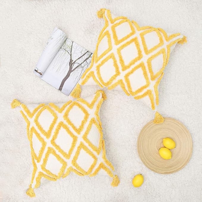 Boho Yellow Throw Pillow Cover 18x18 Inch - Image 2