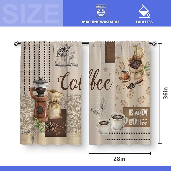 Coffee Vintage Kitchen Curtains - Image 3