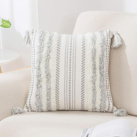 decorUhome Decorative Boho Throw Pillow Cover 18x18, Accent Neutral Textured by decorUhome