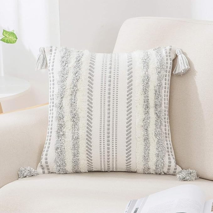 decorUhome Decorative Boho Throw Pillow Cover 20x20, Accent Neutral Textured by decorUhome