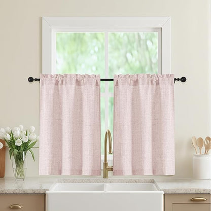 Blush Pink Kitchen Curtains 36 Inch Length 2 Panels, Light Filtering Farmhouse by WelvetBLK