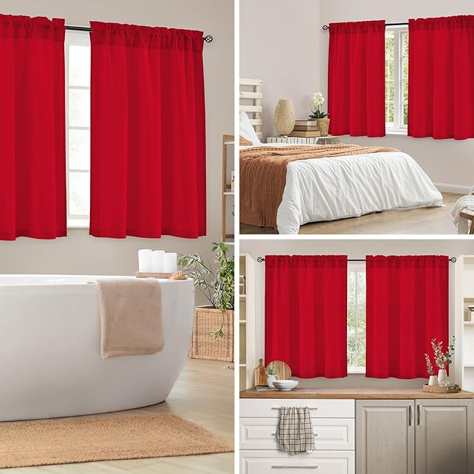 HOMEIDEAS Christmas Non-See-Through Red Privacy Sheer Kitchen Curtains 36 - Image 2
